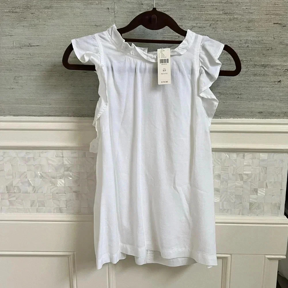 NWT new Anthropologie cloth & stone white ruffled tank sleeveless top MP medium - Picture 5 of 16